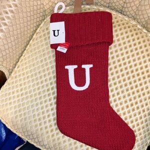 WONDERSHOP RED KNIT CHRISTMAS STOCKING WITH A WHTE U 17 inch